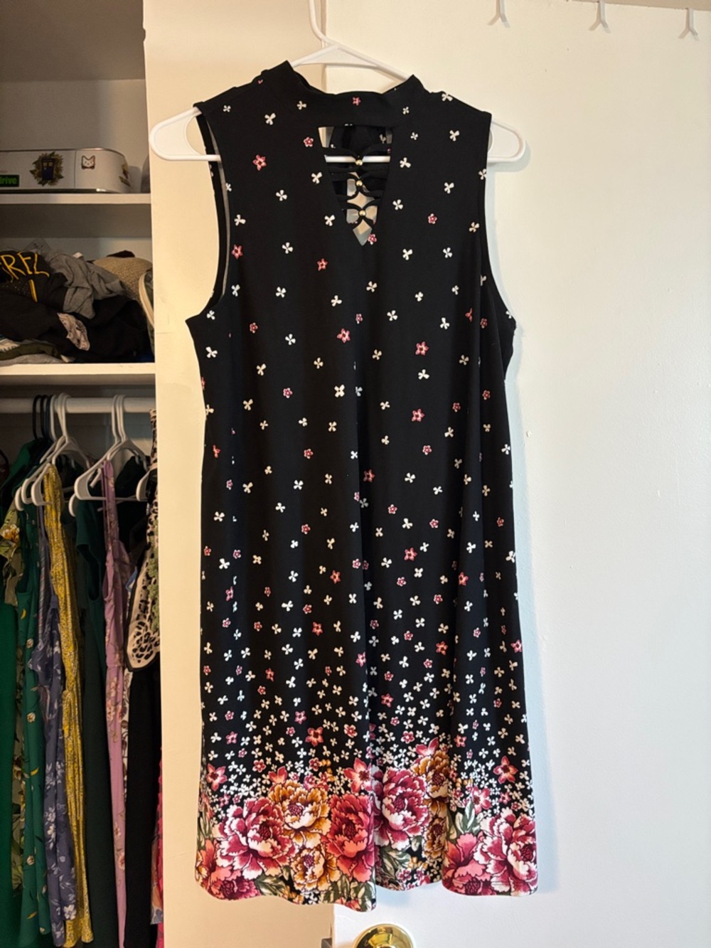 No Boundaries Black Floral Border Midi Dress